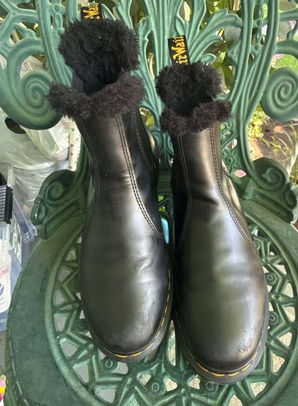 Dr Martens 2976 Leonore Fur Lined Chelsea Boots Black Leather 8 Gorpcore Grunge